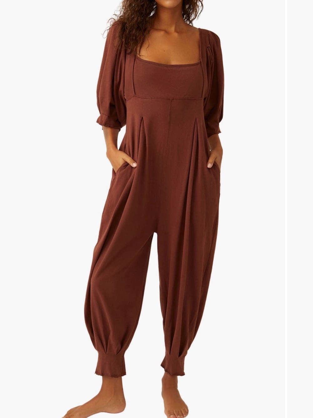 Women's Brown Square-Neck Jumpsuit
